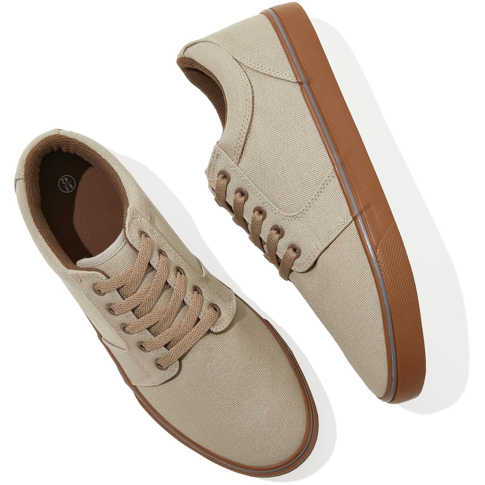 BENPAO Mens White Casual Shoes All Black Fashion Sneakers for Men Low Top Lace Up Canvas Shoes(Mocha Brown,us11)
