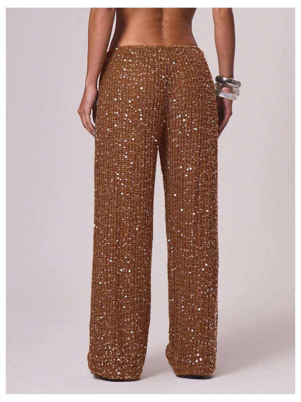 WDIRARA Women's Sequin Crochet Cover Up Pants Hollow Out Beach Pants Swimwear Rust Brown Medium