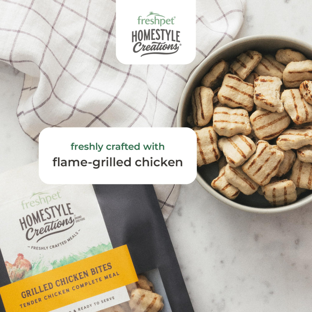 Freshpet Fresh Dog Food, Homestyle Creations Grilled Chicken Bites, Tender Chicken Complete Meal, 1lb