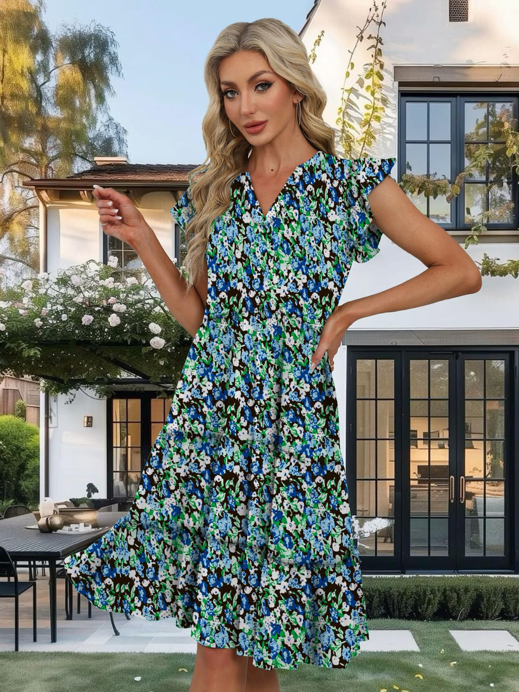 Summer Dresses for Women 2026 Elegant Classy Denim Dress Linen Business Casual Airy Skirt Plus Size T Shirt Midi Beach Clothes Boho Maxi Sundresses Fall Fashion Must Haves Blue Flower X-Large