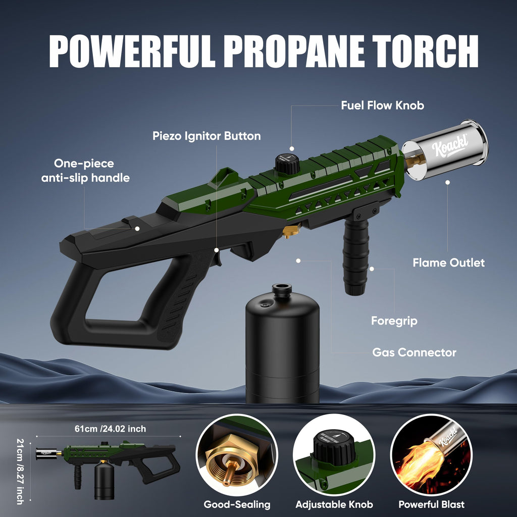KOACKL Propane Torch Gun | Adjustable Flame Thrower Gun | Gas Welding Kits Cooking Torch for BBQ, Searing Steak, Welding, Campfire & Charcoal (Propane Tank Not Included)