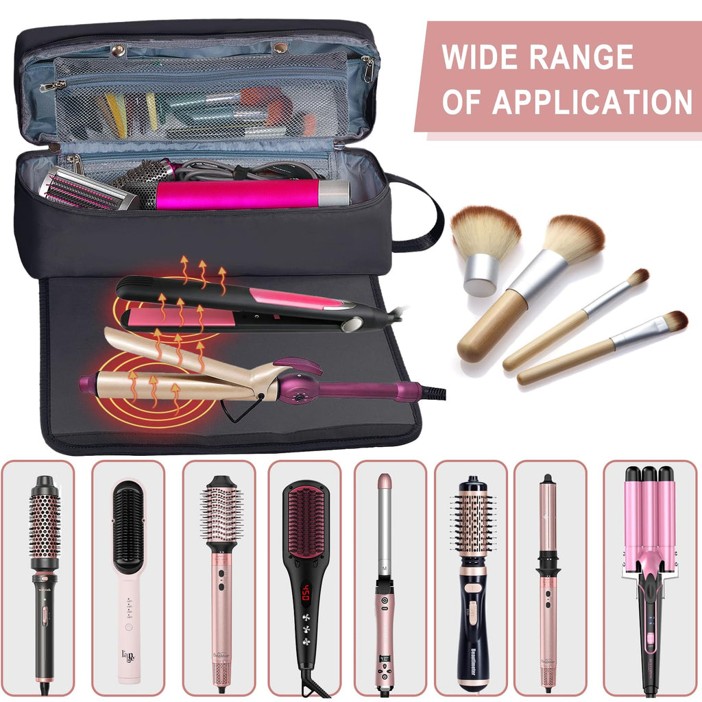 FAMOPLAY Hair Tools Travel Bag with Heat Resistant Mat Hair Styling Accessories Storage Case for Hair Dryer Flat Iron Straightener Curling Iron Haircare Accessories Travel Essentials for Women