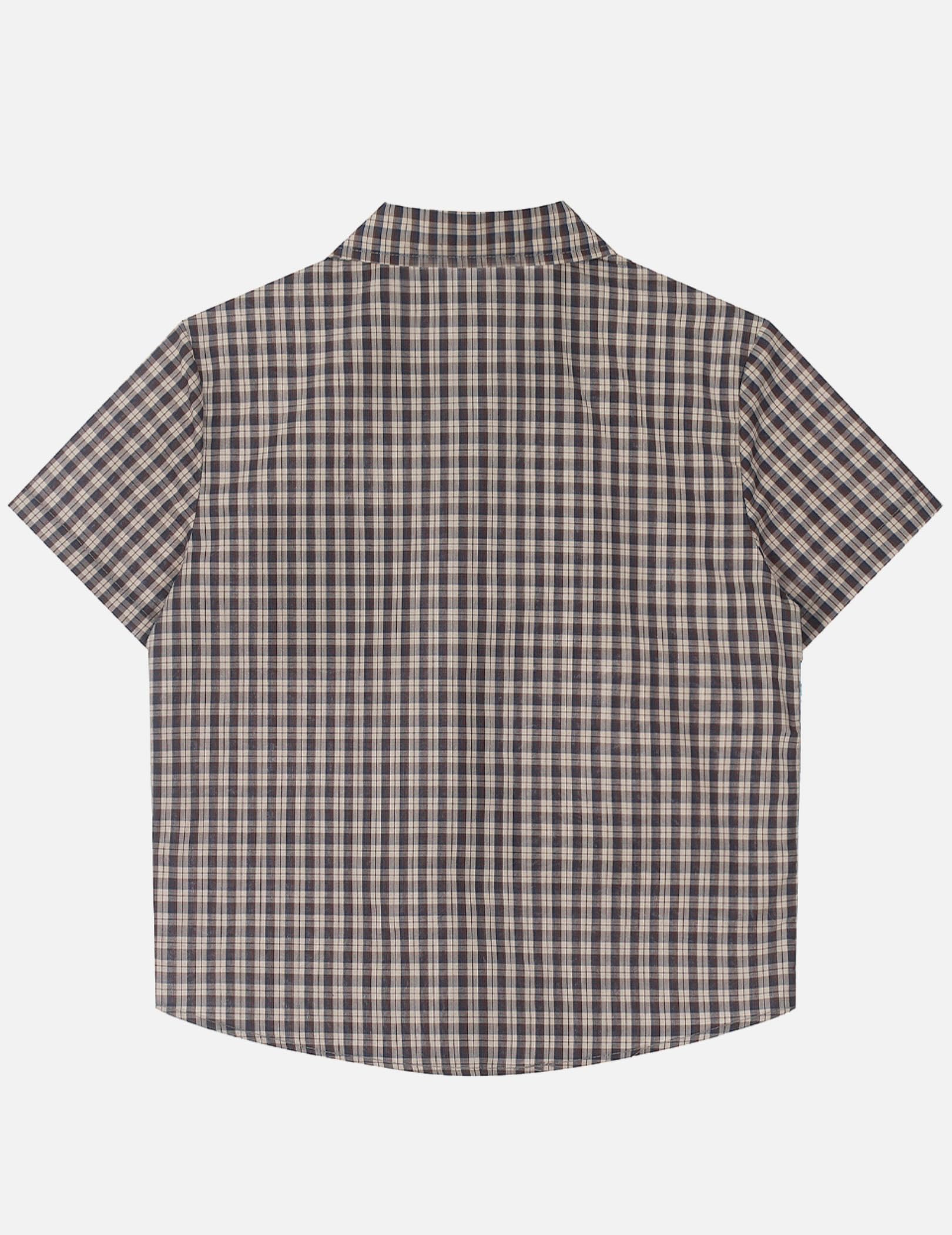 Aelfric Eden Mens Button Down Shirts Boxy Plaid Short Sleeve Shirt Streetwear Summer Tops Brown