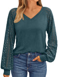 AUTOMET Womens Long Sleeve Shirts V-Neck Lace Tops Business Casual Blouses Tee Trendy 2026 Fall Fashion Outfits Clothes DarkGreen M