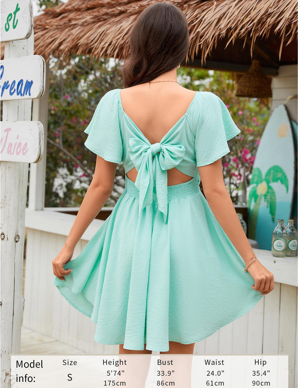 Florboom Women's Sweetheart Neckline Sexy Mini Dress Knot Front Short Vacation Chiffon Summer Dresses 2026 (Mint Green, S)