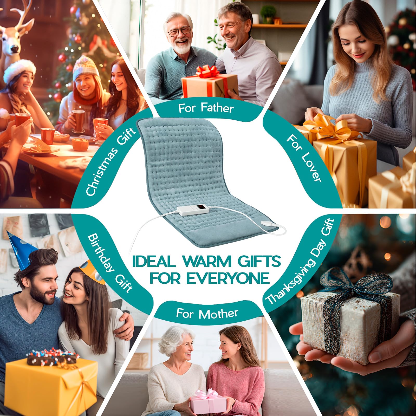 Heating Pad for Period Cramps, Heating Pad for Back/Neck/Shoulder Muscle Pain, 6 Heating&4 Timer Setting, Auto Shut Off, Dry/Moist Heat & Machine Washable, Gray Birthday Christmas Gifts for Women Mom