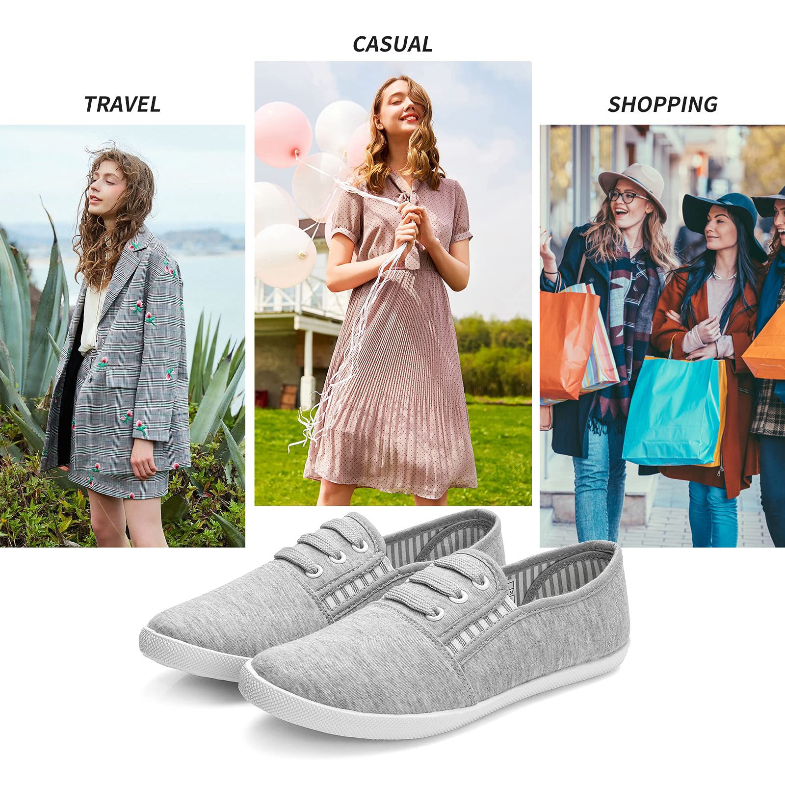 Women's Canvas Slip on Sneakers Casual Slip on Walking Shoes Womens Tennis Shoes Flat Dress Shoes Non Slip Work Shoes(Grey.us10)