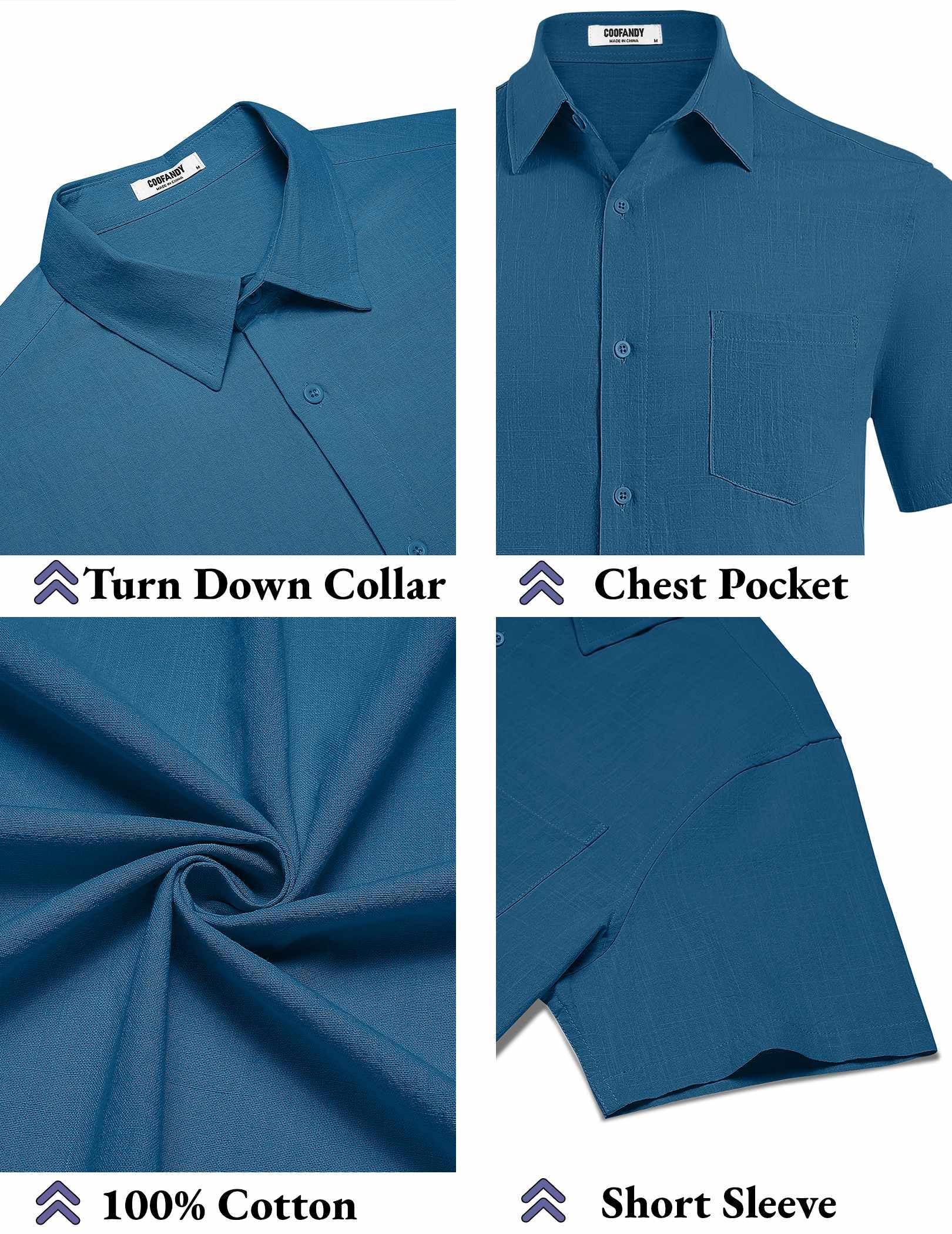 COOFANDY Cruise Shirt for Men Beach Vacation Clothes Short Sleeve Button Up Shirt Sea Blue