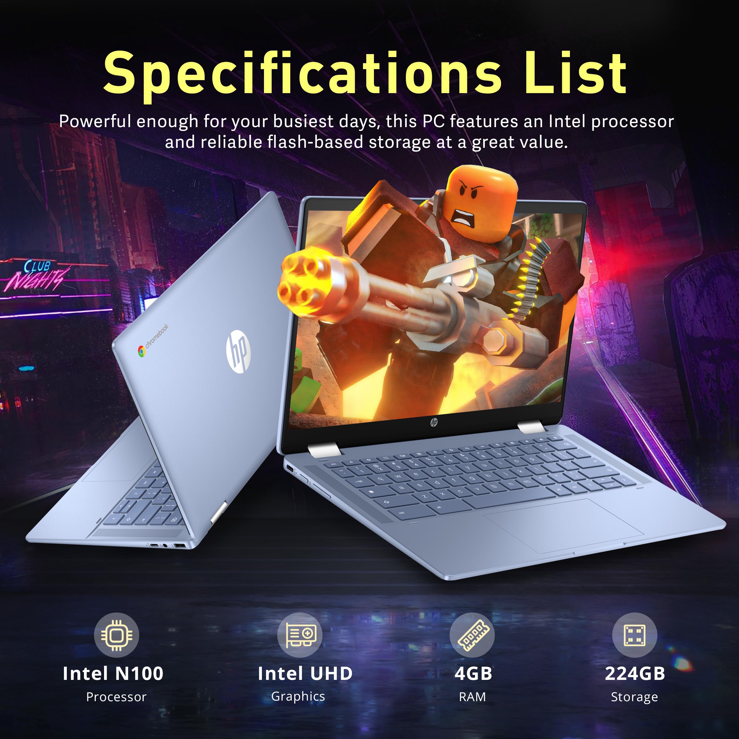 HP Chromebook x360 14" FHD Touchscreen Laptop, Intel Processor N100, 4GB RAM, 224GB Storage(64GB eMMC+160GB Docking Station Set), Intel UHD Graphics, 720p HD Camera, Wi-Fi 6, Chrome OS, Sky Blue