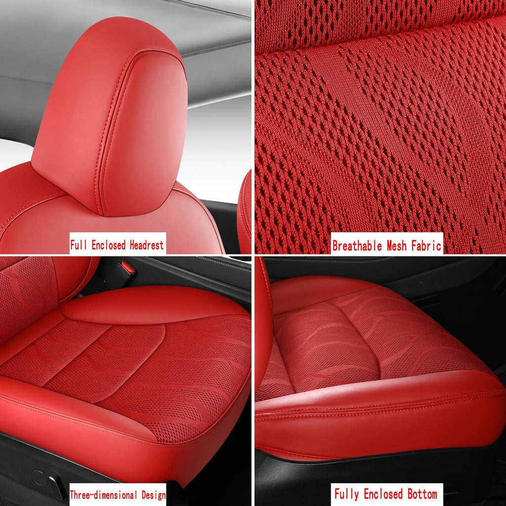 Dtuupts Tesla Model Y Seat Cover Full Set, Faux Leather Tesla Car Seat Cover, Perfect Suitable for Tesla Model Y 2020 2021 2022 2023 2024 2025 (Red)