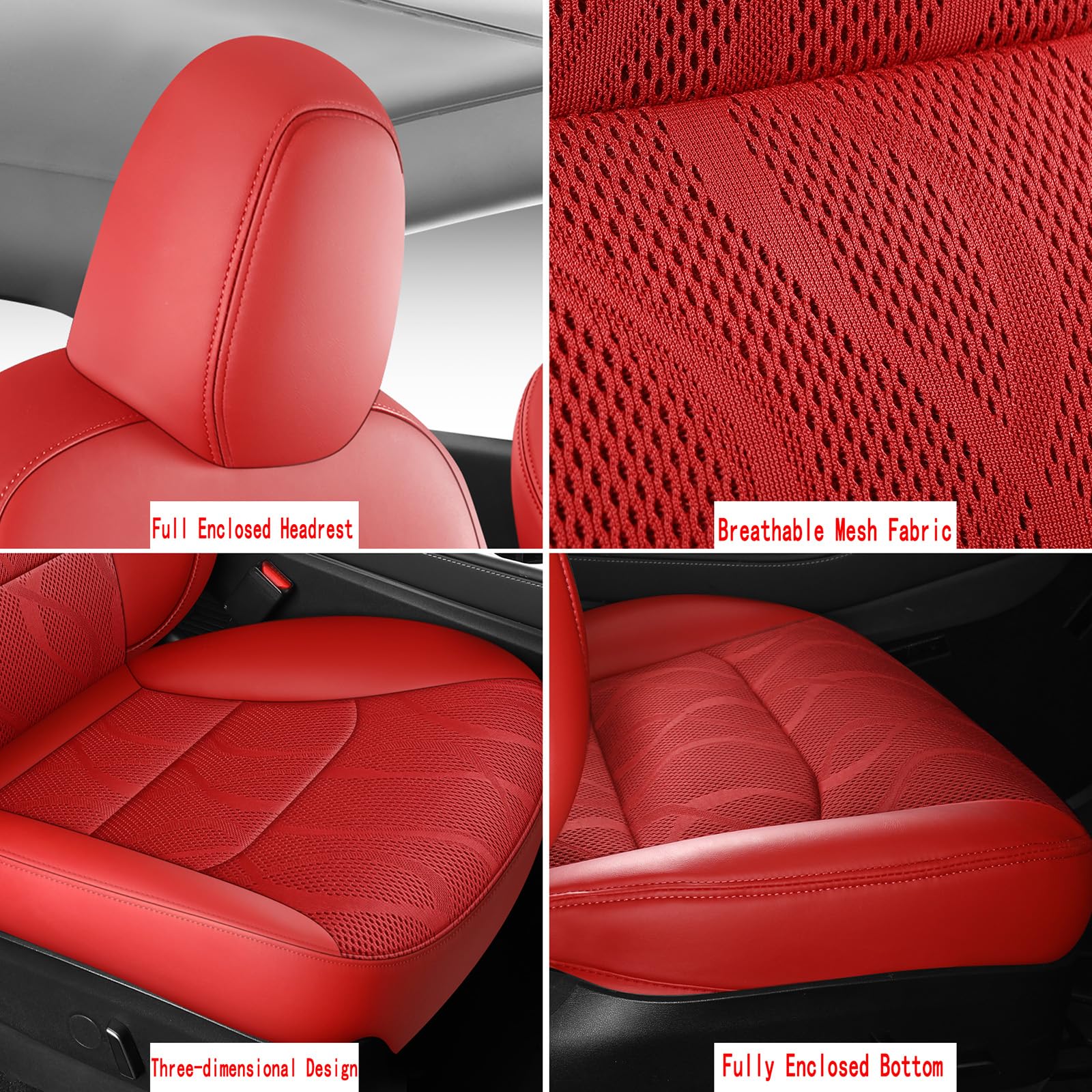 Dtuupts Tesla Model Y Seat Cover Full Set, Faux Leather Tesla Car Seat Cover, Perfect Suitable for Tesla Model Y 2020 2021 2022 2023 2024 2025 (Red)