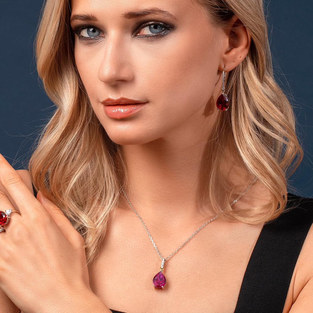 Gem Stone King 6-10 Cttw Gemstone Birthstone and White Moissanite Teardrop Pendant Necklace for Women | 925 Sterling Silver and 10K Yellow Gold | Pear Shape 16X12MM | With 18 Inch Chain