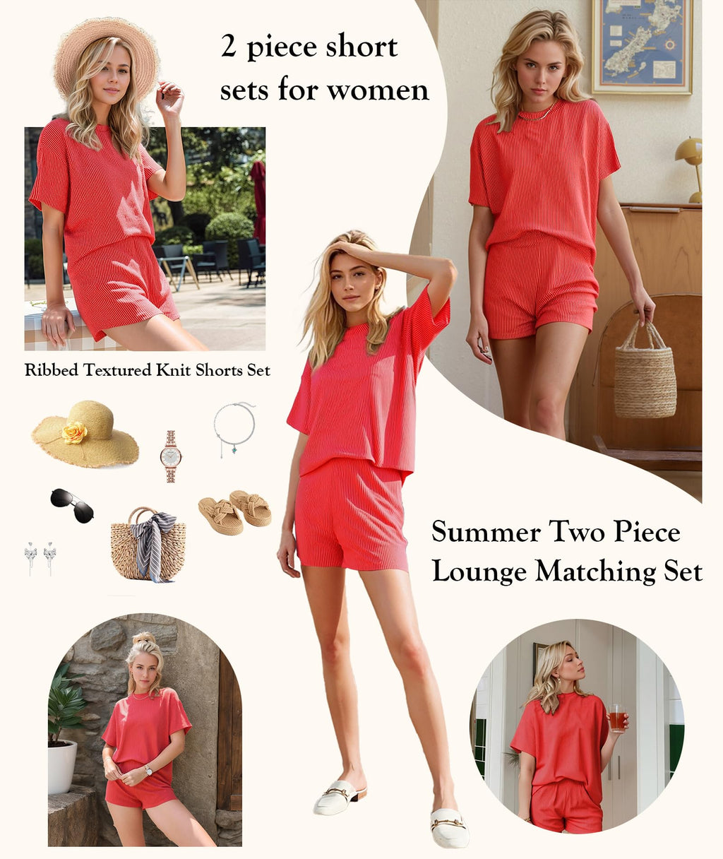 MARZXIN Women Two Piece Set with Vertical Stripes, Daily Wear Vacation Travel Airport Outings Pocket Cruise Outfits Loungewear to Street Comfy Postpartum maternity Lounge Sets Orange S