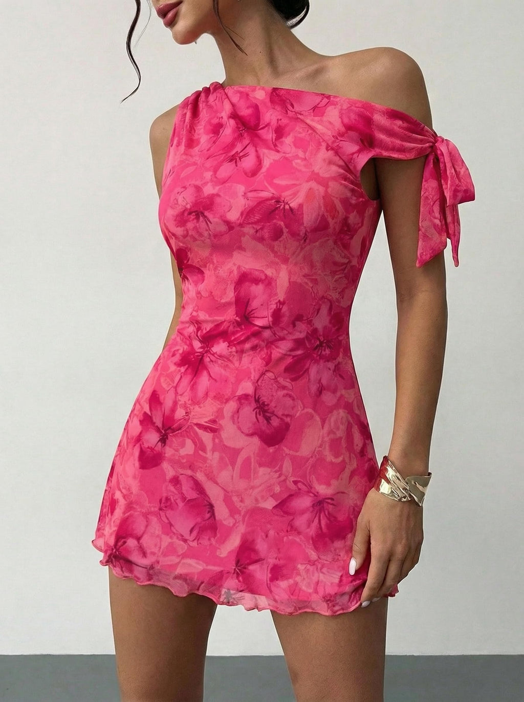 Acelitt Women's Fashion 2026 Summer Floral Off Shoulder Bodycon Dress Cocktail Party Mini Dresses Rose Medium