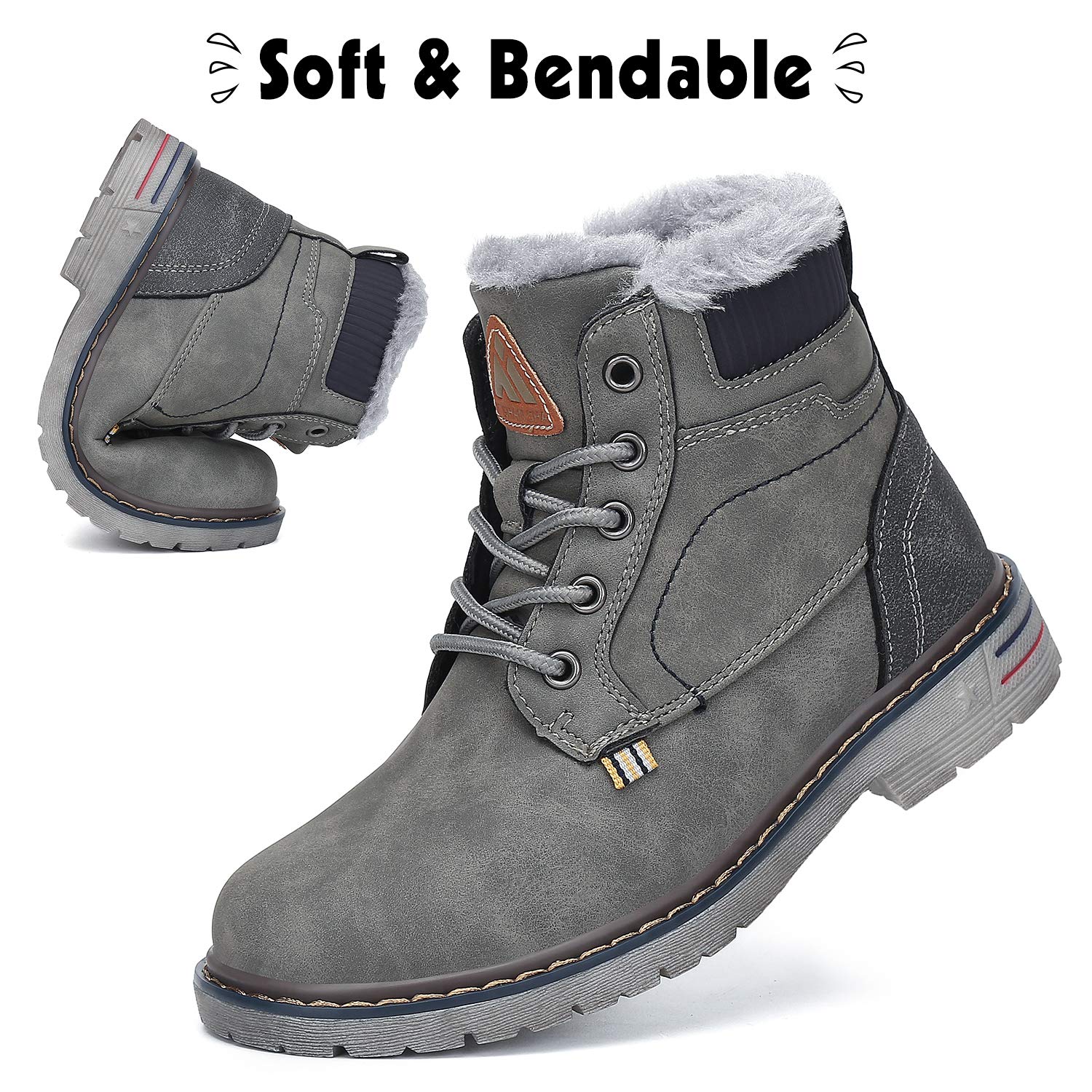 Mishansha Boy's Girl's Winter Snow Boots Waterproof Kids Hiking Boots Cold Weather Outdoor Fur Lined Warm Walking Boot Shoes Grey 12.5 Little Kid