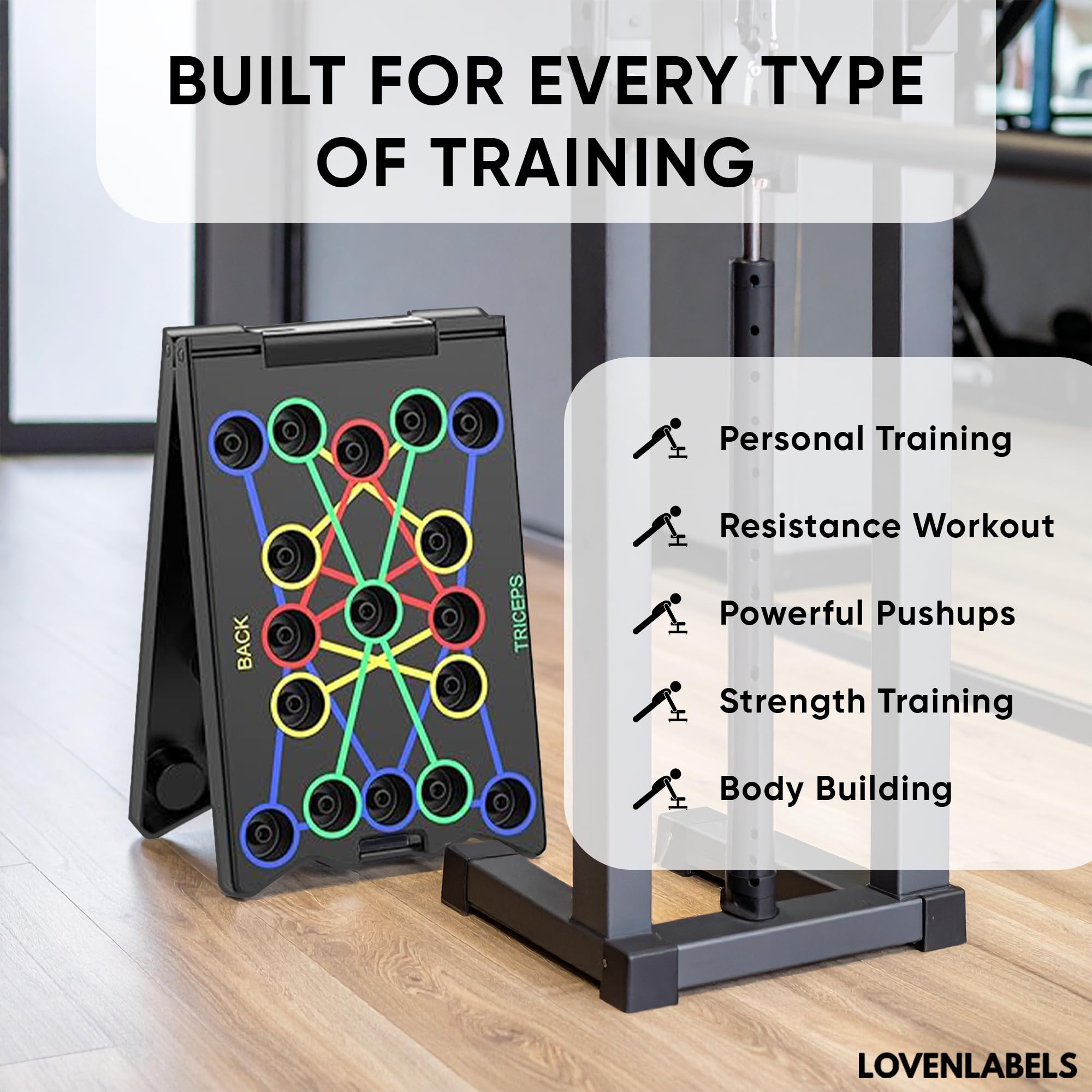 LOVENLABELS - Foldable Push-up Board | Workout Equipment for Strength Training & Bodyweight Exercises | Fitness Equipment for Men & Women | Portable Exercise Equipment for Home Gym & Calisthenics