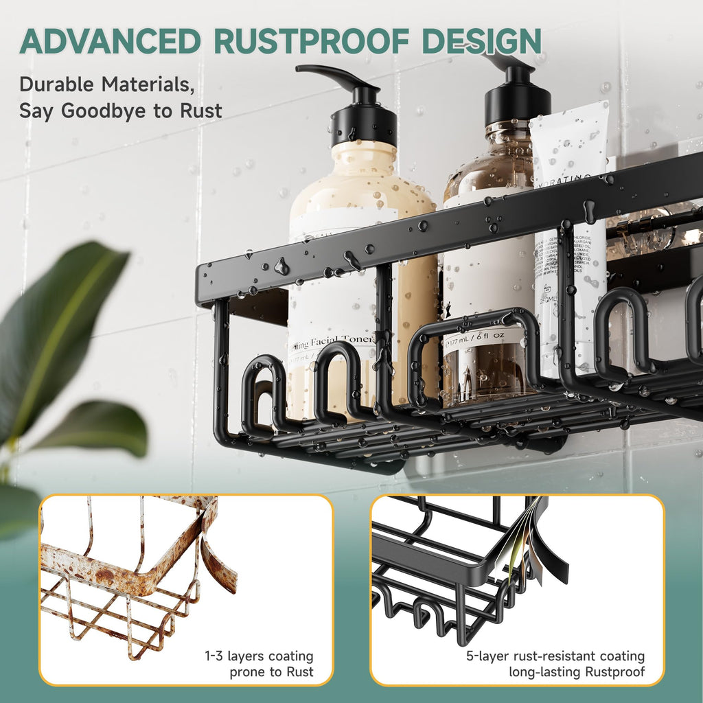Veken Shower Caddy 6-Pack, Advanced Rustproof Design, No Drilling Adhesive Shelves, Rack with Soap Holder, Large Capacity Bathroom Organizers and Storage, Wall-Mounted Kitchen & Home Decor