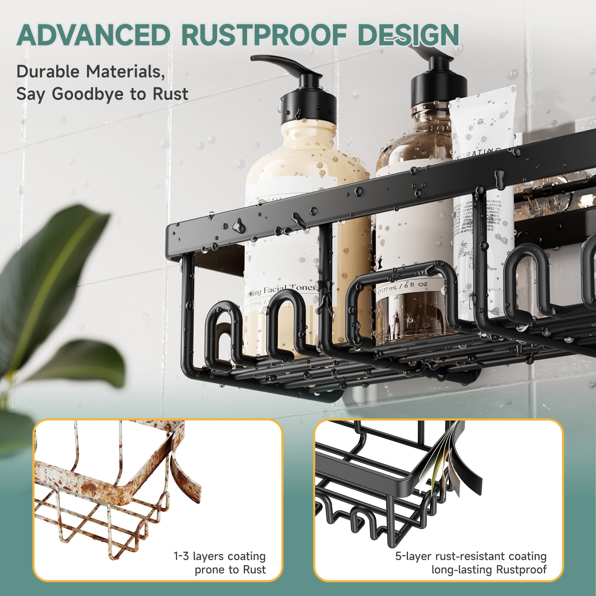 Veken Shower Caddy 6-Pack, Advanced Rustproof Design, No Drilling Adhesive Shelves, Rack with Soap Holder, Large Capacity Bathroom Organizers and Storage, Wall-Mounted Kitchen & Home Decor