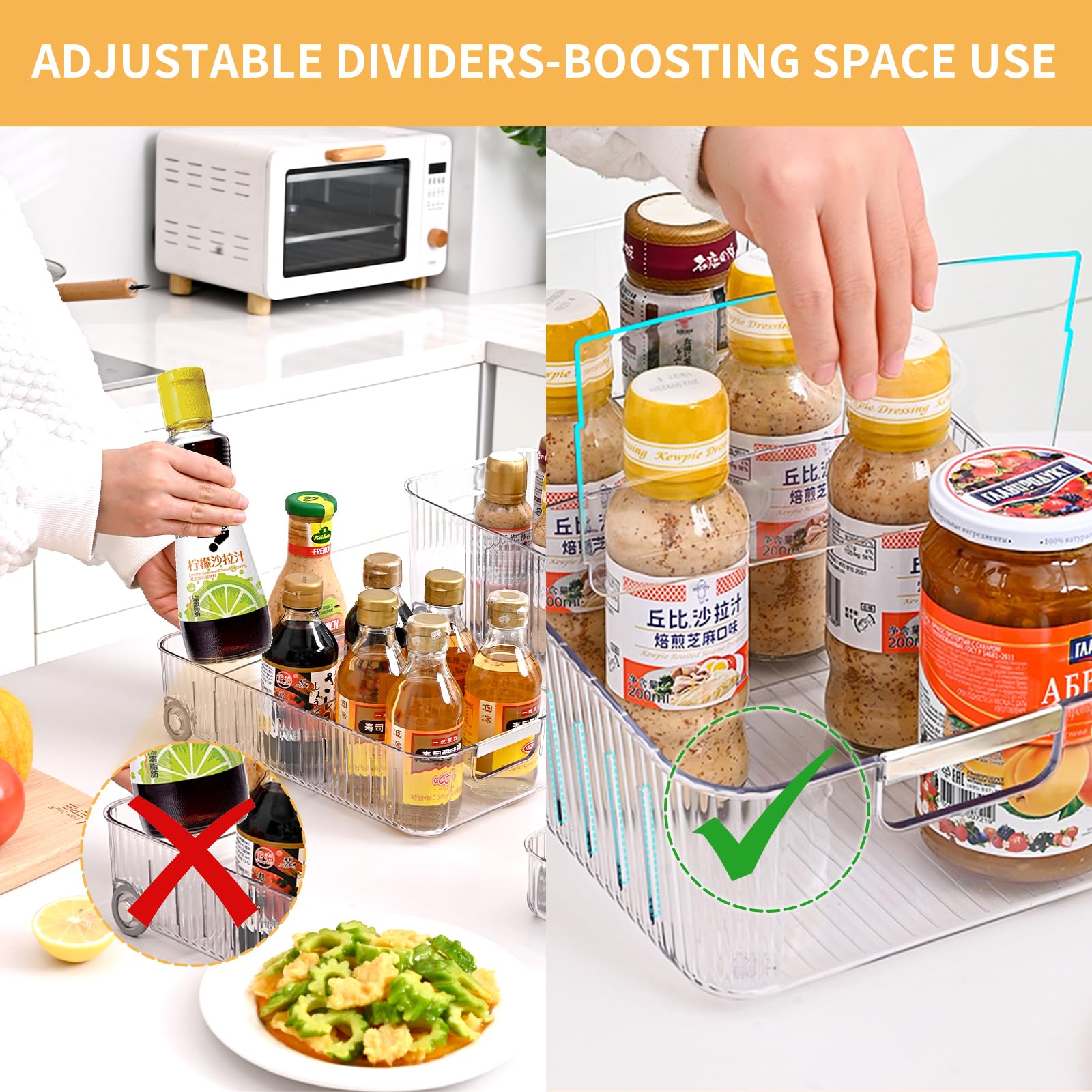 OZEPLASC Refrigerator Organizers and Storage Roll Out Storage Bins Fridge Organizer with Wheels BPA-Free Clear Plastic Storage Bins Pantry Organizers and Storage 2 Pack