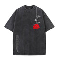 UOUA Mens Graphic Tees Vintage Oversized T-Shirts Casual Acid Wash Cotton Streetwear (S-2XL) Rose-Black