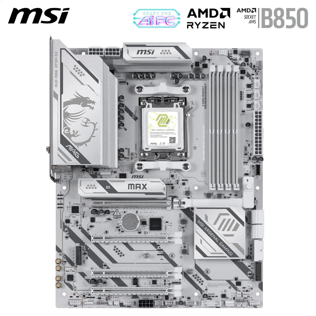 MSI MAG B850 Gaming Plus MAX WiFi Motherboard, ATX - Supports AMD Ryzen 9000/8000 / 7000 Processors, AM5, DDR5 Memory Boost (up to 8200+ MT/s OC), PCIe 5.0 x16, M.2 Gen5, Wi-Fi 7, 5G LAN