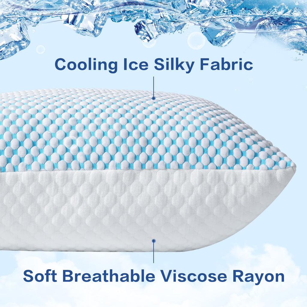 EASELAND Firm Pillows Shredded Memory Foam with Adjustable Fill - Queen Size Set of 2, Removable Cooling Cover for Hot Sleepers, Cool Bed Pillow for Side Back Stomach Sleepers