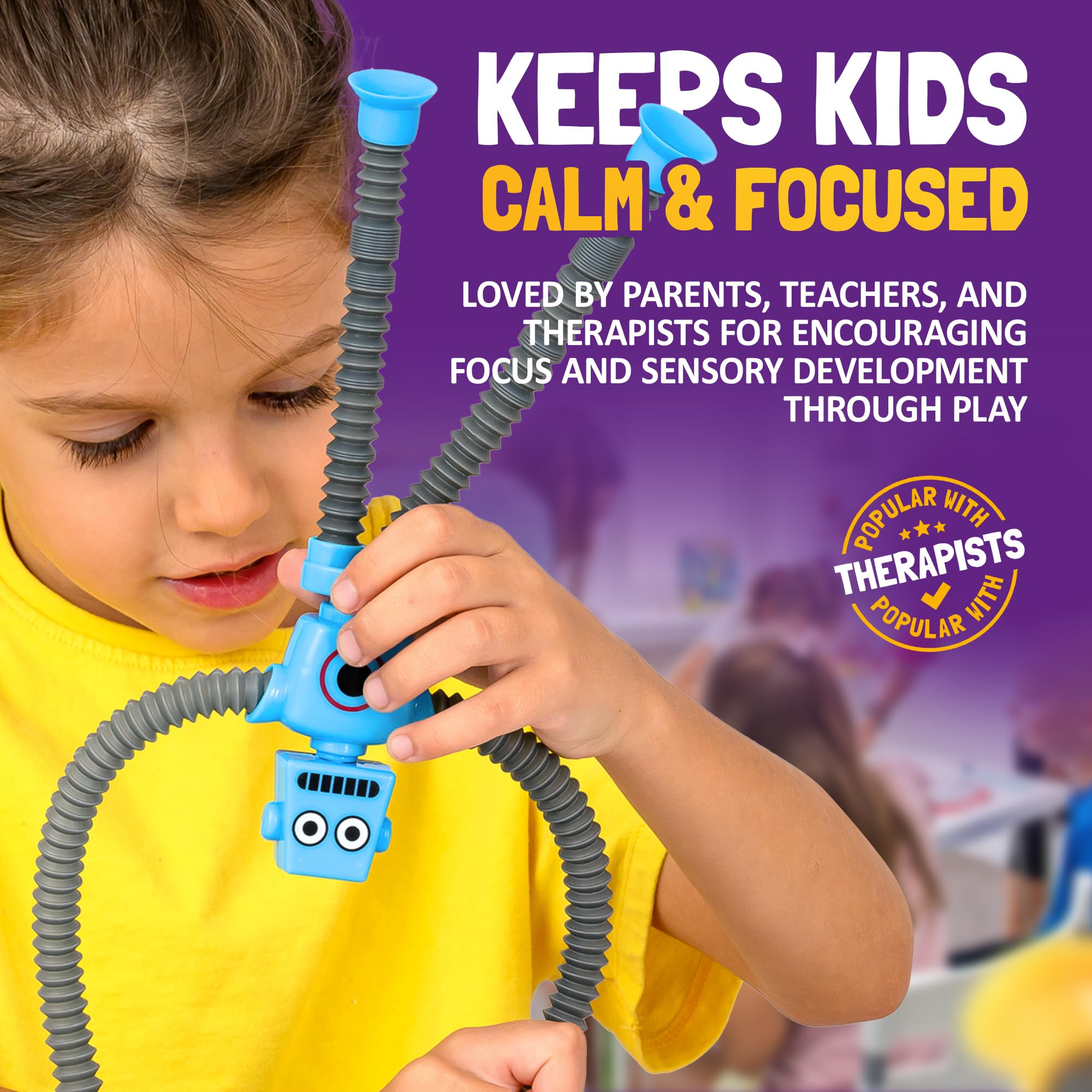 nutty toys Sensory Robot Toys 4pk - Top Pop Tubes Fidget 2026 for ADHD & Autism Ages 3 4 5 6 7 8 9 10 11 12, Best Kids Travel Idea, Unique Easter & Valentines Day Toddler, Tween, Girl & Boy Gifts