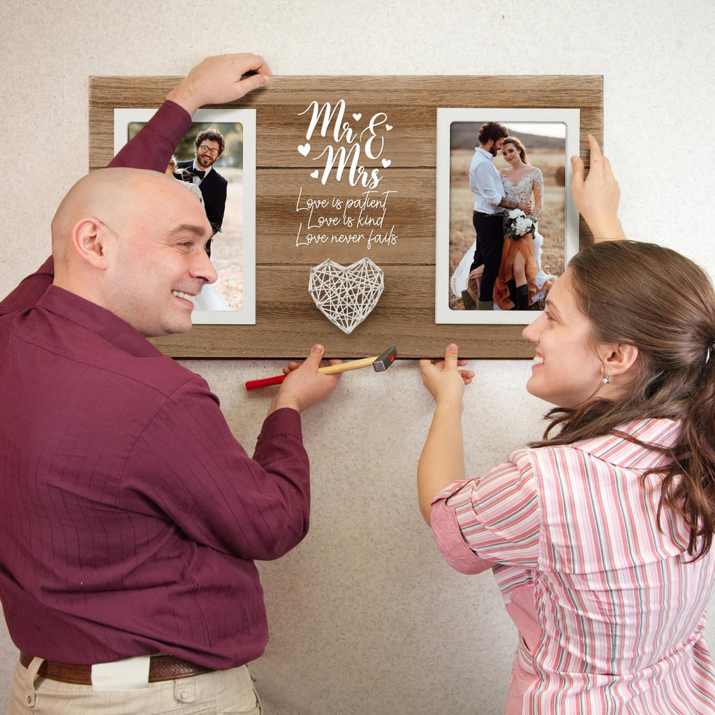 Calibron Personalized Wedding Gifts for Couples, Bridal Shower Gift for Bride, Mr & Mrs Photo Frame Holds 2pcs 4x6 Pictures, Unique Wedding Gifts for Newlyweds, Marriage Gift for Her/Him
