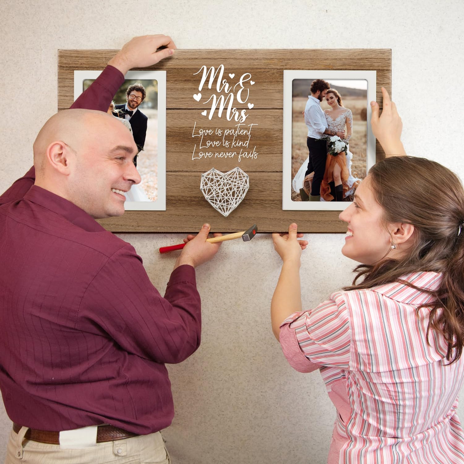 Calibron Personalized Wedding Gifts for Couples, Bridal Shower Gift for Bride, Mr & Mrs Photo Frame Holds 2pcs 4x6 Pictures, Unique Wedding Gifts for Newlyweds, Marriage Gift for Her/Him