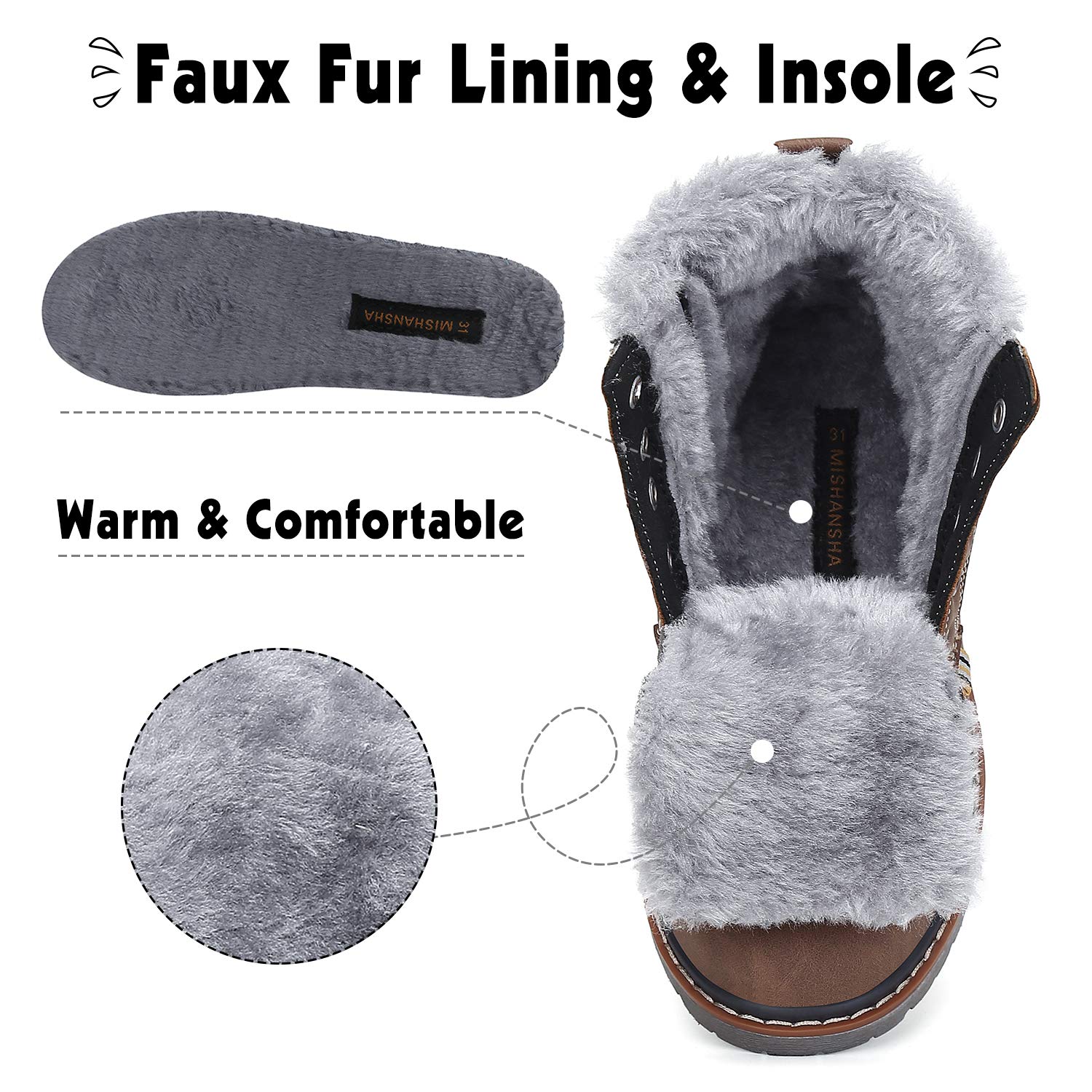 Mishansha Boy's Girl's Winter Snow Boots Waterproof Kids Hiking Boots Cold Weather Outdoor Fur Lined Warm Walking Boot Shoes Brown 7.5 Toddler