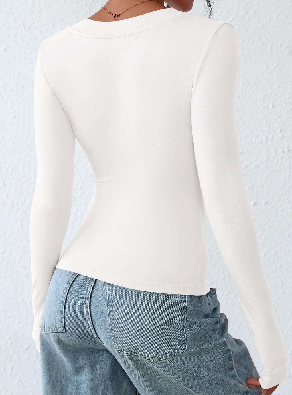 PRETTYGARDEN Long Sleeve Shirts for Women 2026 Fall Fashion V Neck Going Out Tops Slim Fit Basic Tees Y2K Clothes (White,Small)