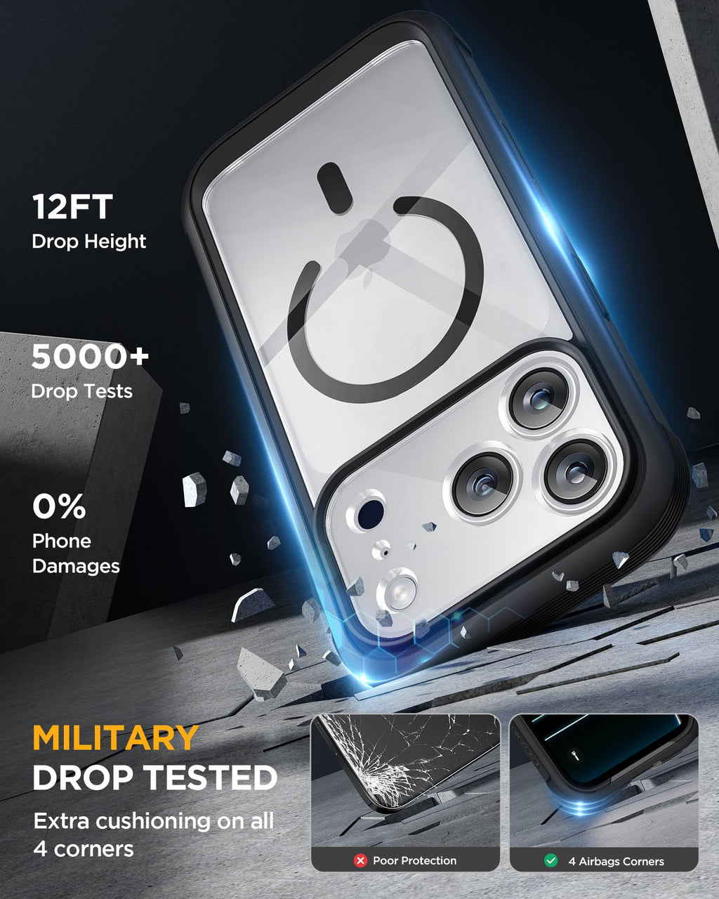 Miracase for iPhone 17 Pro Max Case 6.9" Full-Body Phone Case with Built-in Glass Screen Protector& Full Camera Protector, Camera Control [Magnetic with MagSafe] Drop Proof 17 ProMax Cover, Black