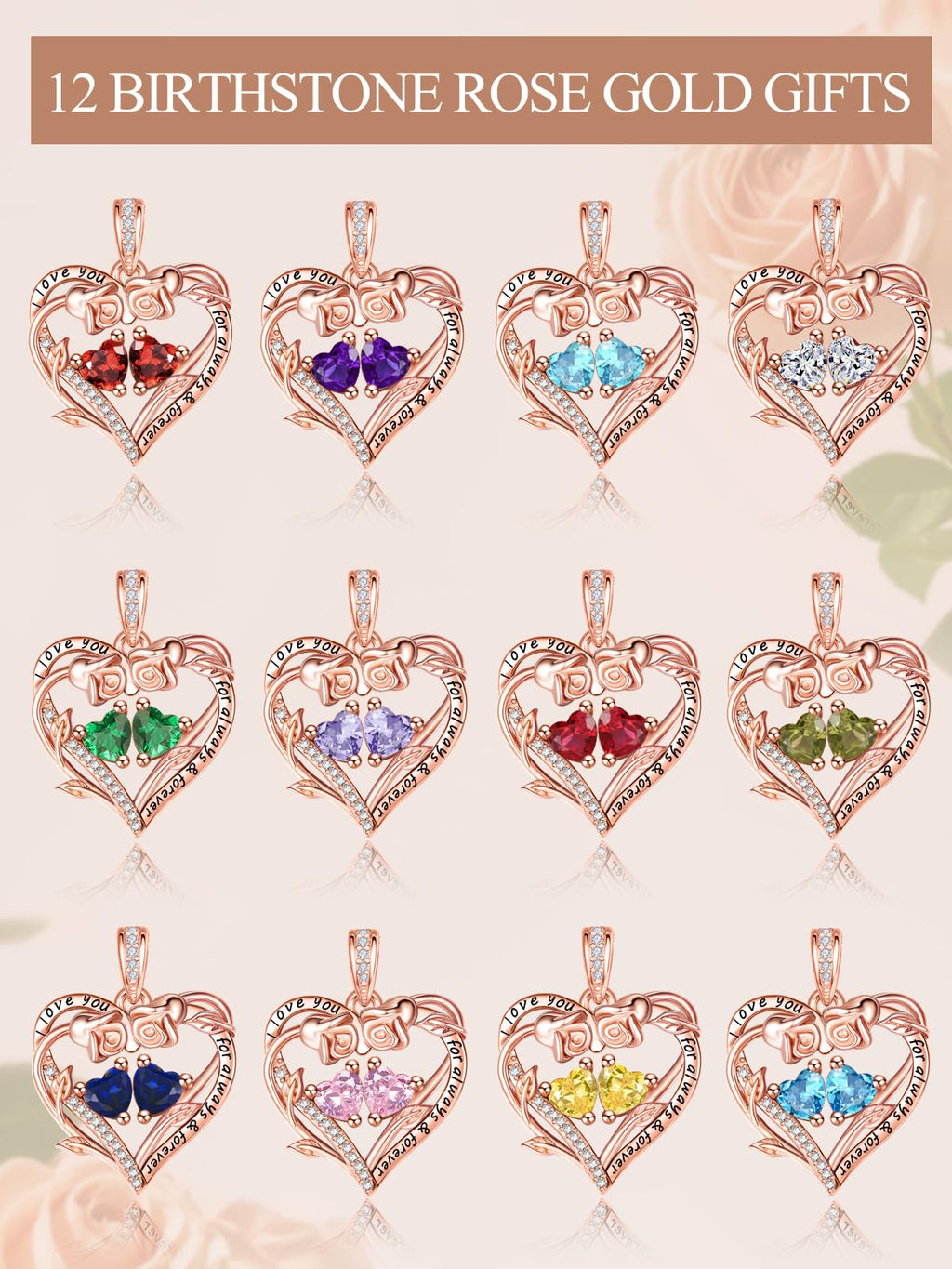 JIYVY32 Emerald Ruby Necklace May July Birthstone Necklace Jewelry Rose Heart Birthstone Necklaces for Women Gifts for Wife Girlfriend Mothers Gifts for Mom