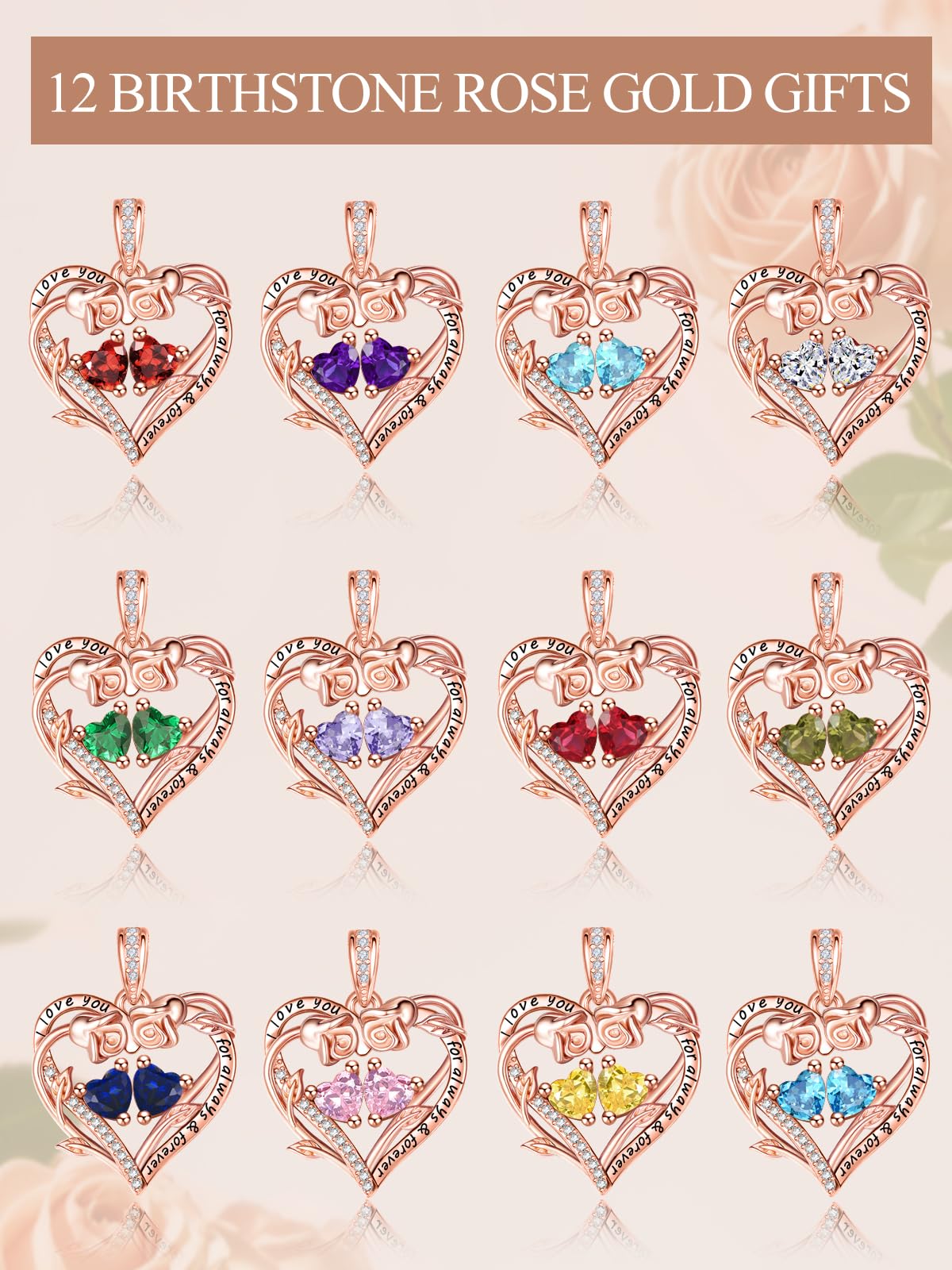 JIYVY32 Emerald Ruby Necklace May July Birthstone Necklace Jewelry Rose Heart Birthstone Necklaces for Women Gifts for Wife Girlfriend Mothers Gifts for Mom