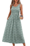 WIHOLL Casual Dresses for Women Sleeveless Scoop Neck Flowy Spring Midi Dresses for Women Sun Dress Beach Vacation Maxi Summer Dress Sundresses for Women 2026 Green Floral M