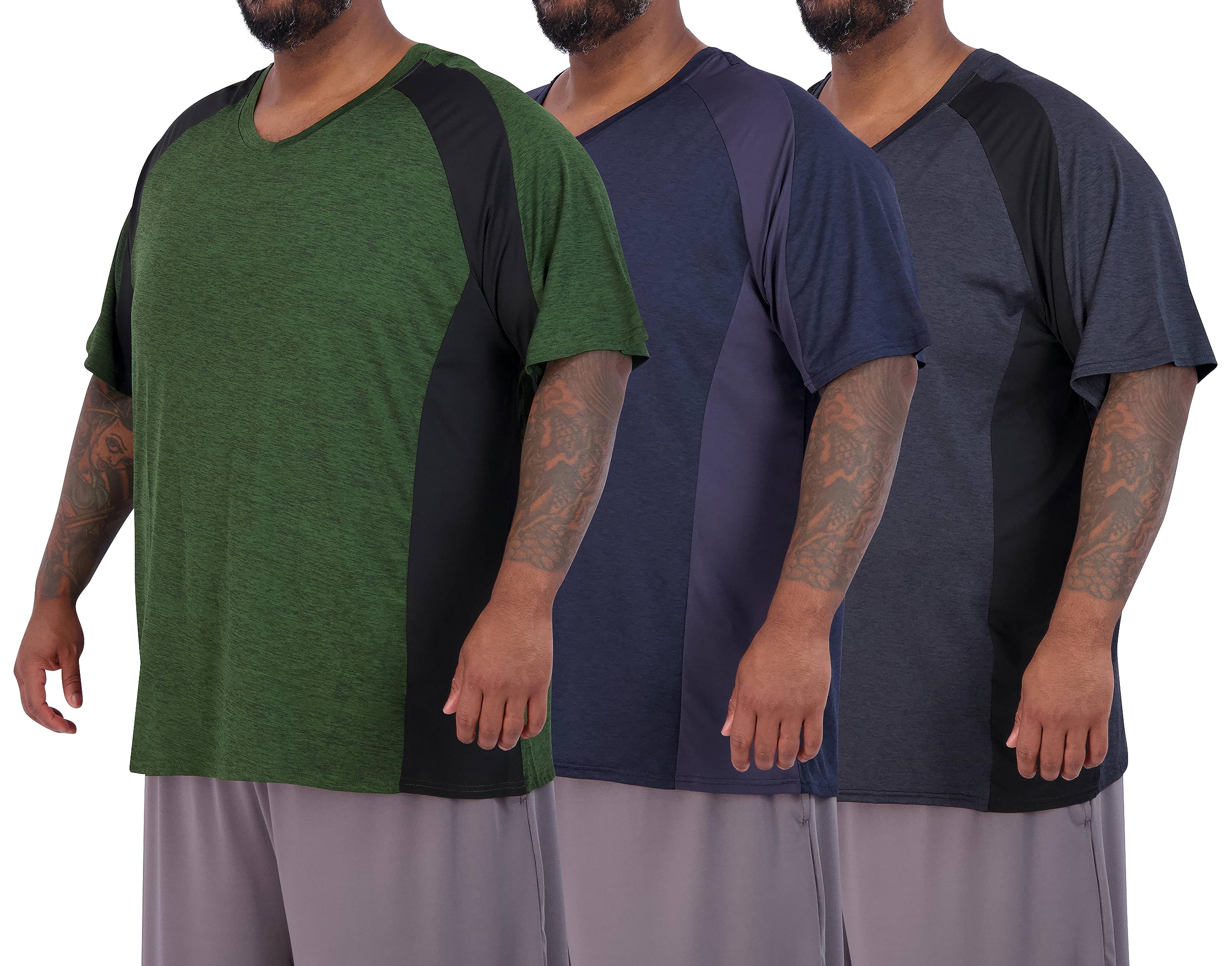 Real Essentials 3 Pack: Men's Big & Tall Short Sleeve V-Neck Athletic T-Shirt Dry-Fit Workout Shirts Moisture Wicking (3X-5X)- Set 4, 4XLT