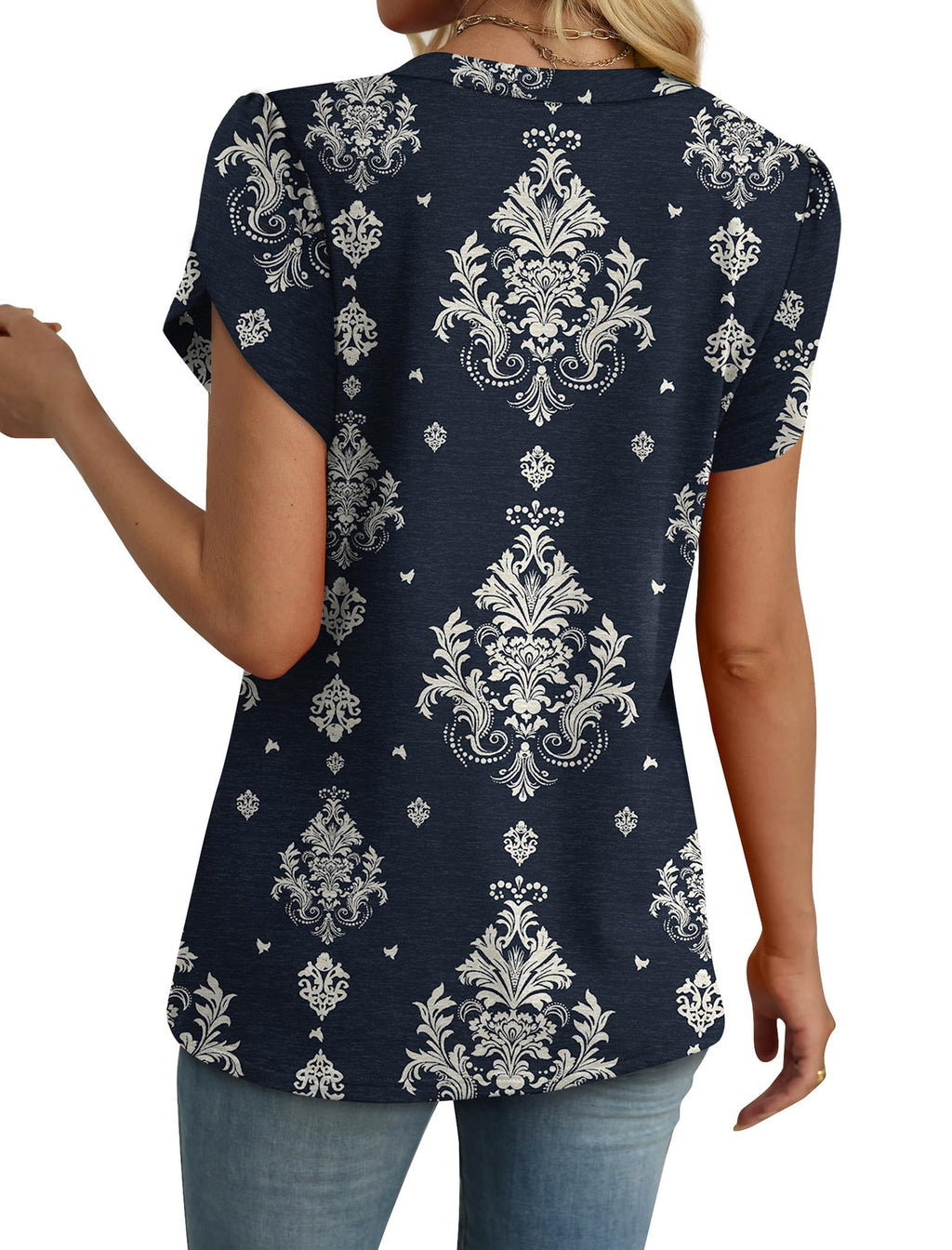 WIHOLL Boho Tops for Women 2026 Trendy Short Sleeve Shirts Spring Outfits Business Casual Blouses Vacation Travel Work Clothes Tshirts Shirts Fashion Clothing M