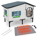 GASUR Weatherproof Heated Cat House for Outside Cats, Outdoor Cat House with Cats Heated Pad for Winter, Insulated Heating Cat Houses, Elevated Safe Feral Cat Houses Heat Cat Shelter (20"x17"x16")