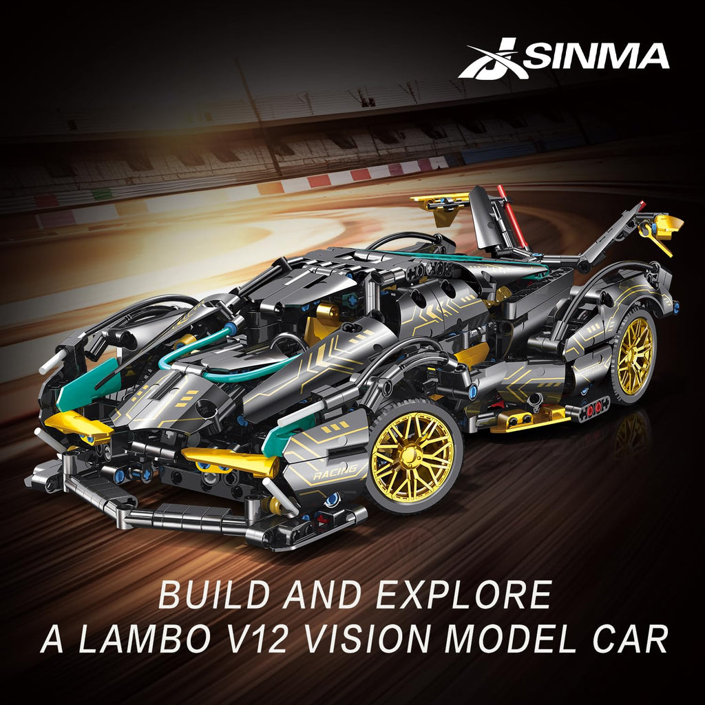 JSINMA Technic Sports Car Building Blocks Toys Boys or Adults Kits 1:14 MOC Lambo V12 Building Set Speed Champions Raceing Car Model Vehicle Set for 10 12 14+ Year Boys(1012pcs)