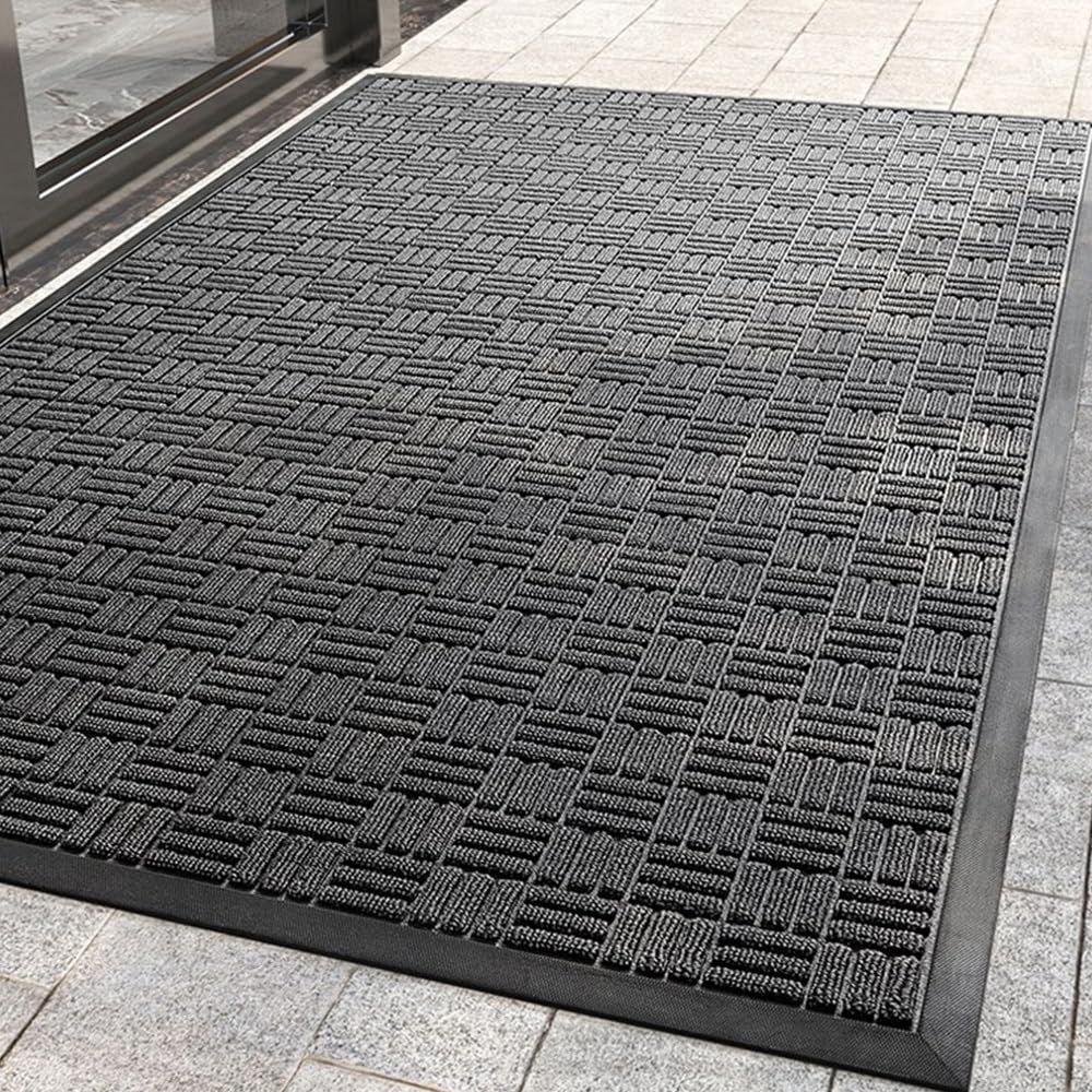 MATZEN Block Pattern Doormat, Heavy Duty Indoor Outdoor Entrance Mat, Non-Slip Rubber Base, Waterproof Dirt Trapping Floor Mat for Front Door, Office, Store, 29.5x17.7, Grey