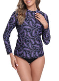 Halcurt Women's Long Sleeve Rash Guard Swim Shirts Quick Dry UPF50+ UV Sun Protection Swimsuit Top Black Purple Paisley M