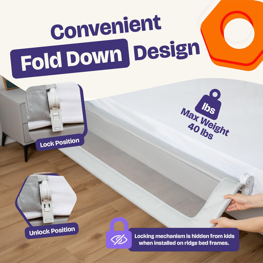 ComfyBumpy 1-Pack Bed Rail for Toddlers 55.5" L x 19.5" H | Toddler Bed Rails for Twin, Full, Queen & King Mattress Size | Swing Down Rail Guard | Mattress Side Rail for Kids | Gray