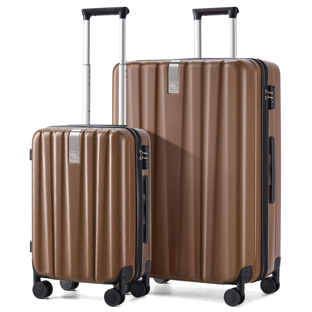 Hanke Luggage Sets 2 piece Carry On Luggage with Wheels PC Hard Shell Suitcases Lightweight Checked Travel Luggage Large Travel Suitcase Woman Men 20/29 Inch （Brown）