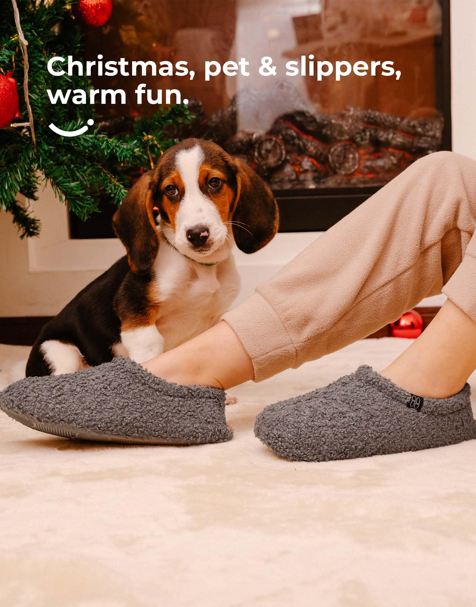 HomeTop Women's Fuzzy Curly Fur Memory Foam Loafer Slippers Bedroom House Shoes with Polar Fleece Lining (8.5, Grey)