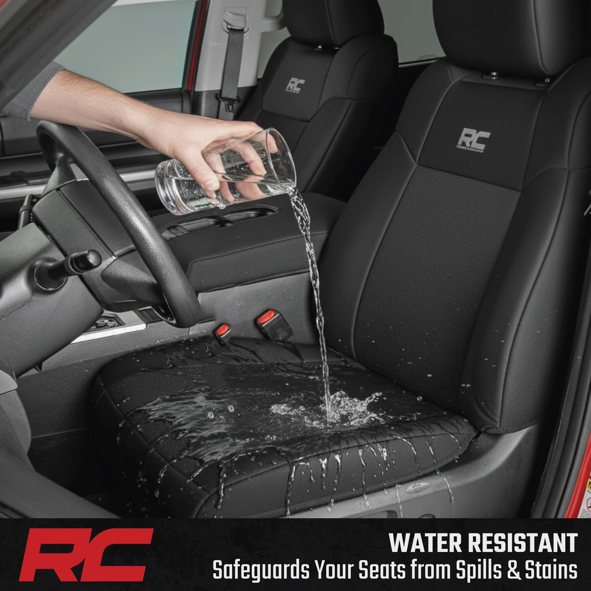 Rough Country Neoprene Seat Covers for Dodge Ram (2019-2024) - UV & Water Resistant, Foam Padded Truck Seat Covers - Full Set, Black, Front & Rear