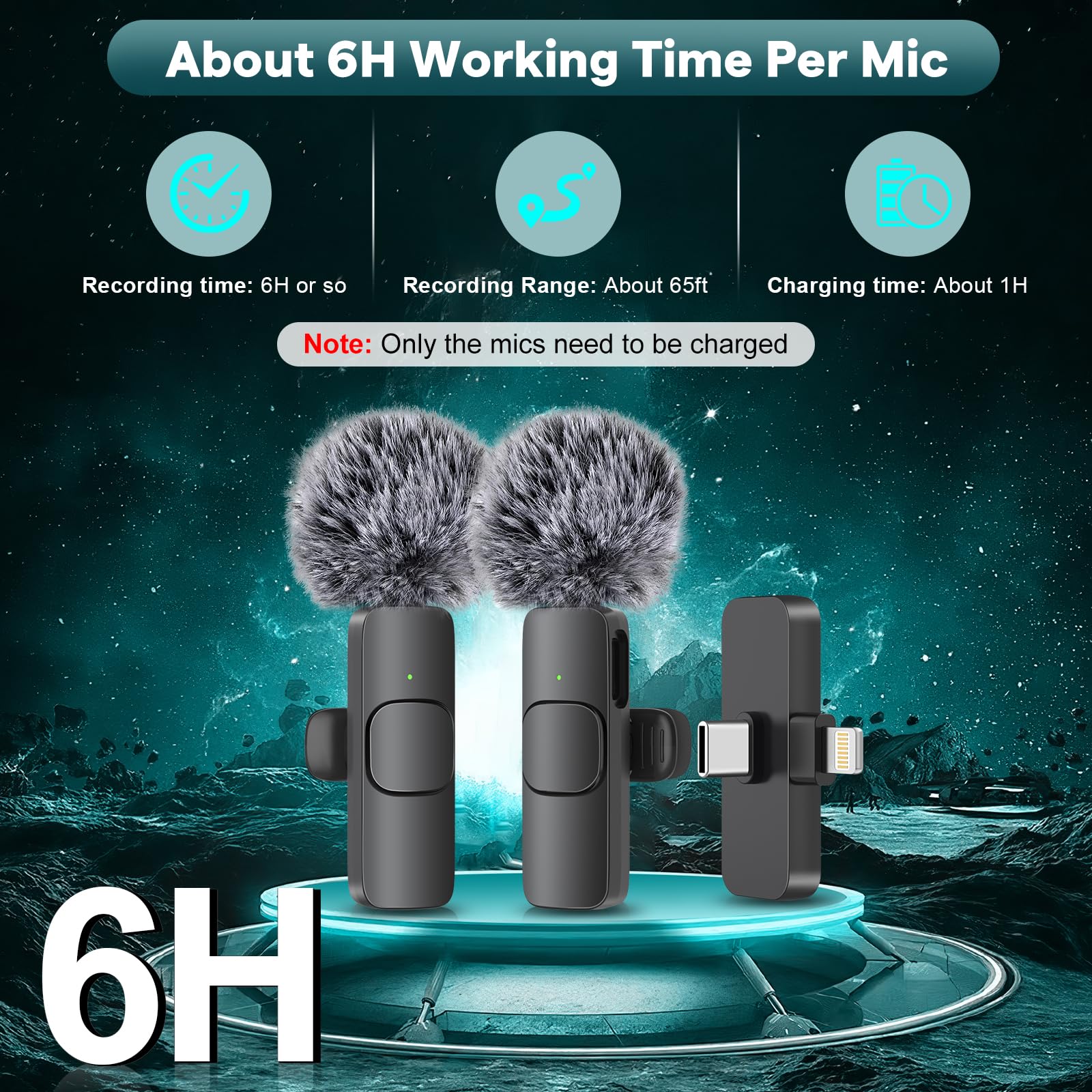 MAYBESTA Wireless Mini Microphone for iPhone, Android Phone - Bluetooth Lavalier Lapel Mic for Audio Video Recording - Clip on Content Creator Microphones for YouTube Tiktok Podcast Vlogging