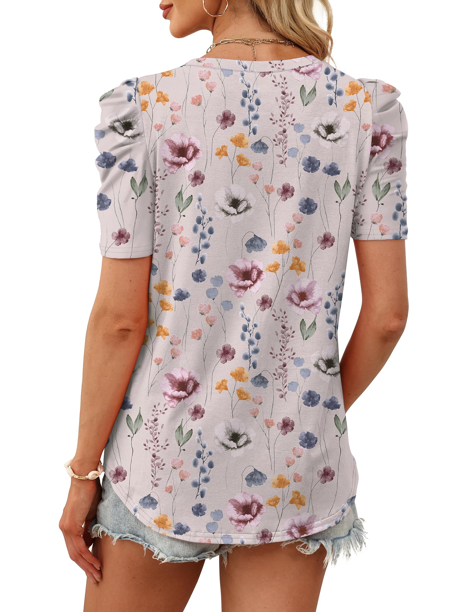 WIHOLL Plus Size Spring Tops for Women 2026 Dressy Casual Summer Lightweight Top and Blouses Crewneck Puff Sleeve School Teacher Shirts Fashion Clothes Floral XL