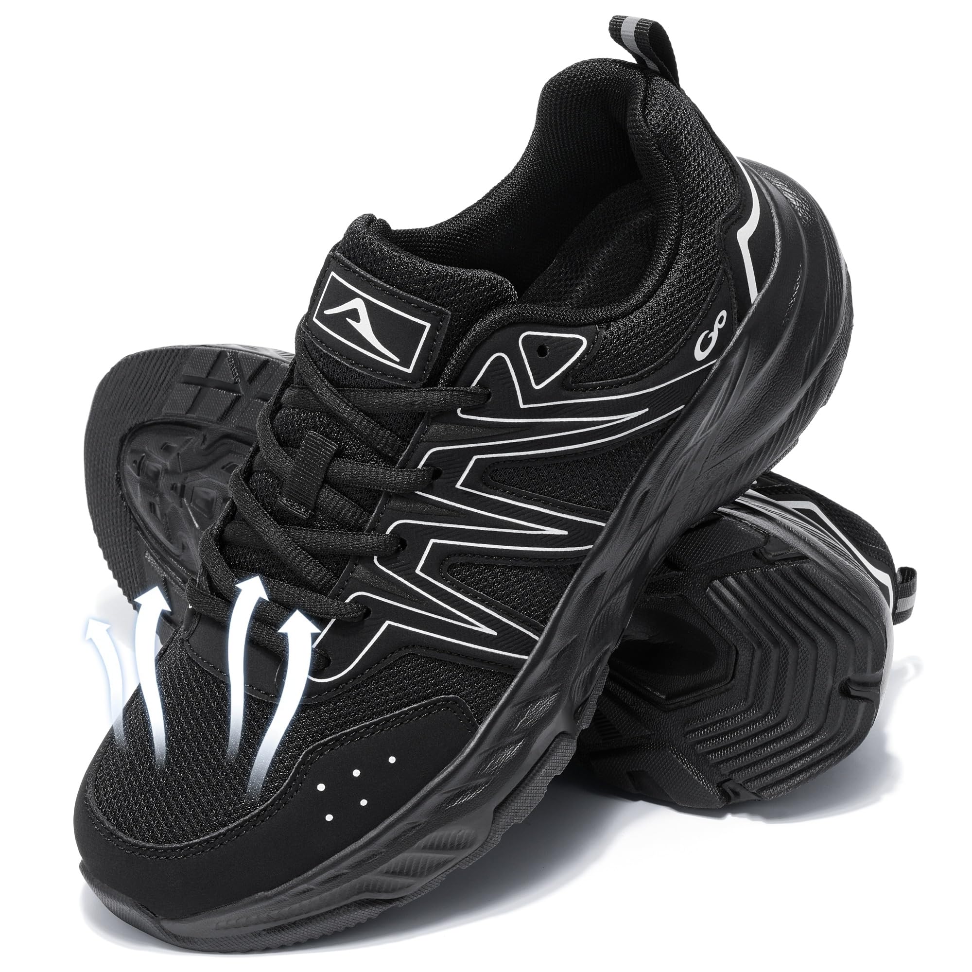 Ablanczoom Men's Walking Shoes Comfortable Breathable Non Slip Lightweight Sneakers for Gym Workout Casual Athletic All Black