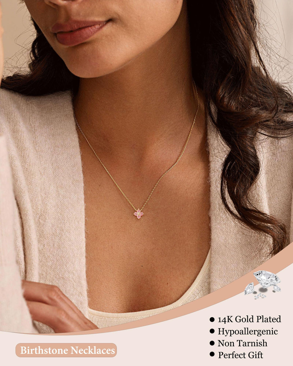 ZHESHY Birthstone Gold Necklaces for Women Dainty Non Tarnish 14K Gold Plated Diamond Necklace Cubic Zirconia Pendant Necklaces Women Gold Trendy Jewelry Bridesmaid Birthday Christmas Mothers Day Gifts