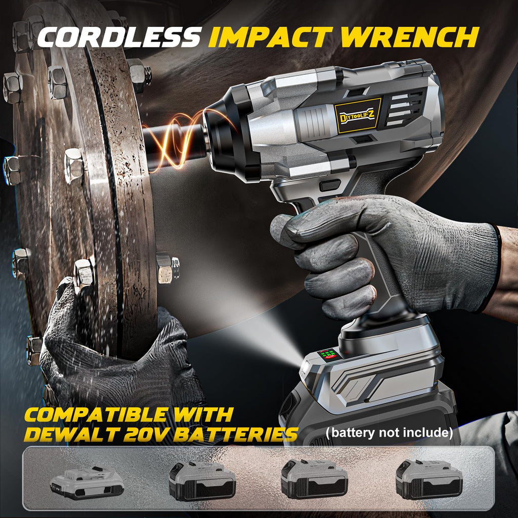 DIYtoolifz Cordless Impact Wrench 1/2 inch Compatible with DeWalt 20v Battery, 1000Ft-lbs(1360N.m) High Torque Impact Driver with 4-Modes, LED Light, Electric Impact Gun for Car/Truck/Mower(Bare Tool)